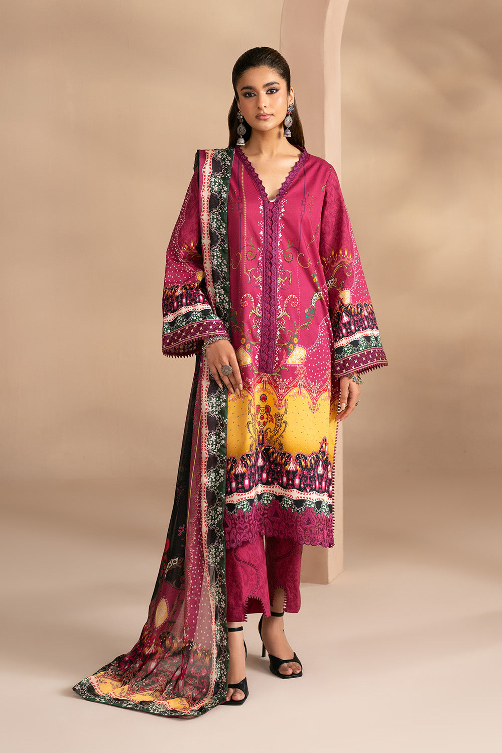 Maryum & Maria Plum Yellow Lawn Fancy Dresses