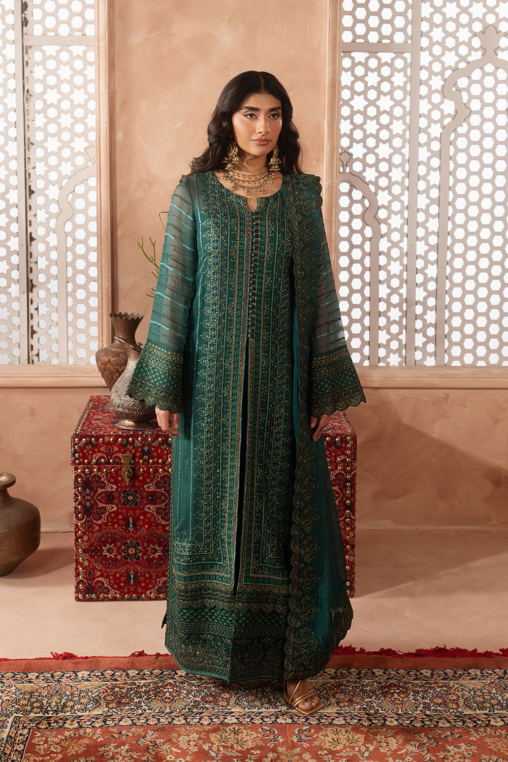 Zink Green Chiffon Dresses Pakistan – Embroidered 3 Piece Suit