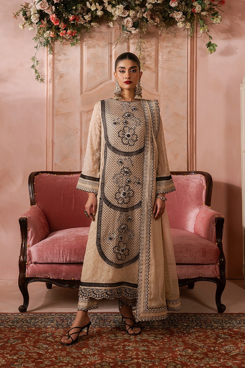 embroidered chiffon dresses Floral Embroidery Bead Chiffon A-line Long Dress Waist Band GLGL3434