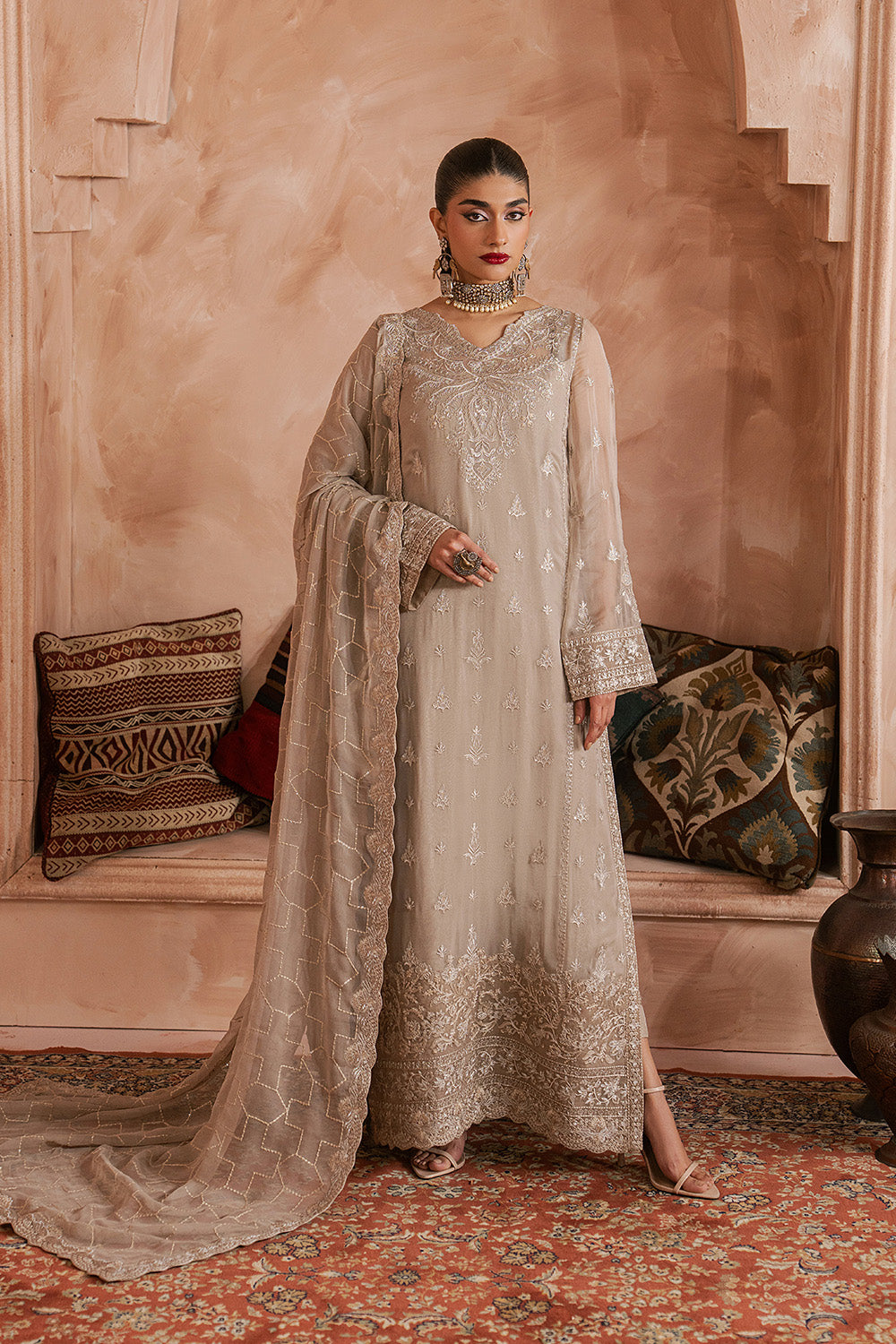 Sand Grey Chiffon Dress Embroidered Unstitched Ladies Suit | Maryum N Maria Sand Grey Chiffon Dress Embroidered Unstitched Ladies Suit | Maryum N Maria