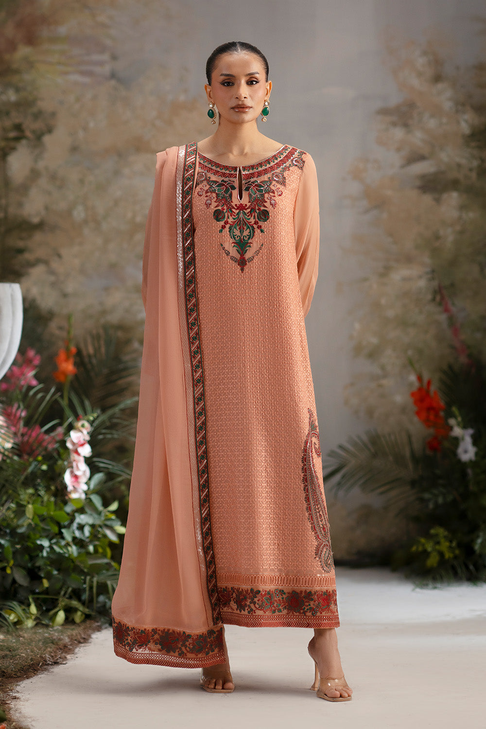 Chiffon Embroidered Dresses in Pakistan – Salmon Set – Maryum N Maria