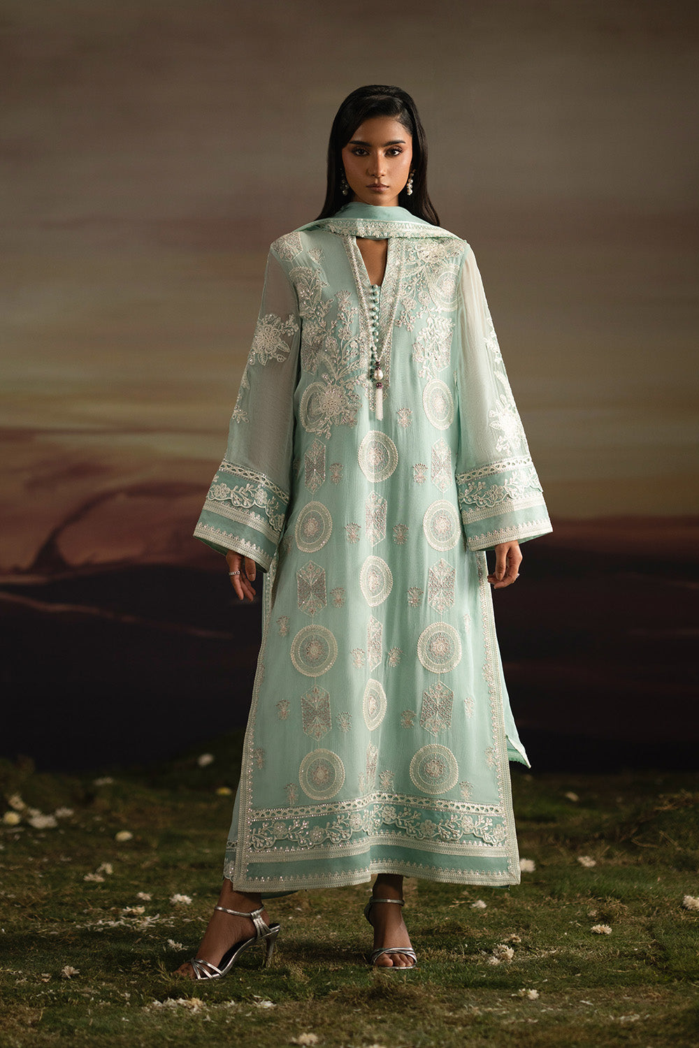 Embroidered chiffon Aqua Green Formal Dress | Luxury Pret| Maryum N Maria Embroidered chiffon Aqua Green Formal Dress | Luxury Pret| Maryum N Maria