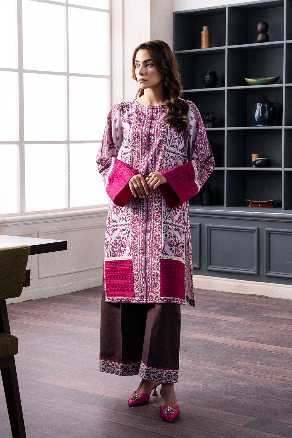 Maroon 2-Piece Printed Lawn Suit with Organza Patches – Pret Wear