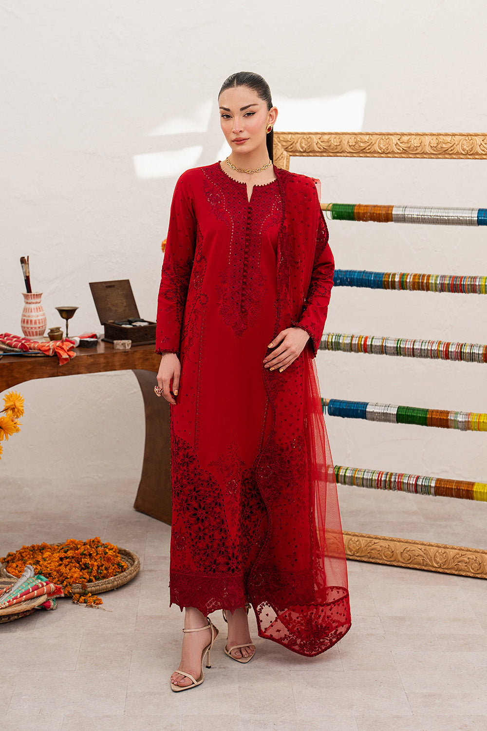 Red Ready to Wear Lawn Suit 3 Piece