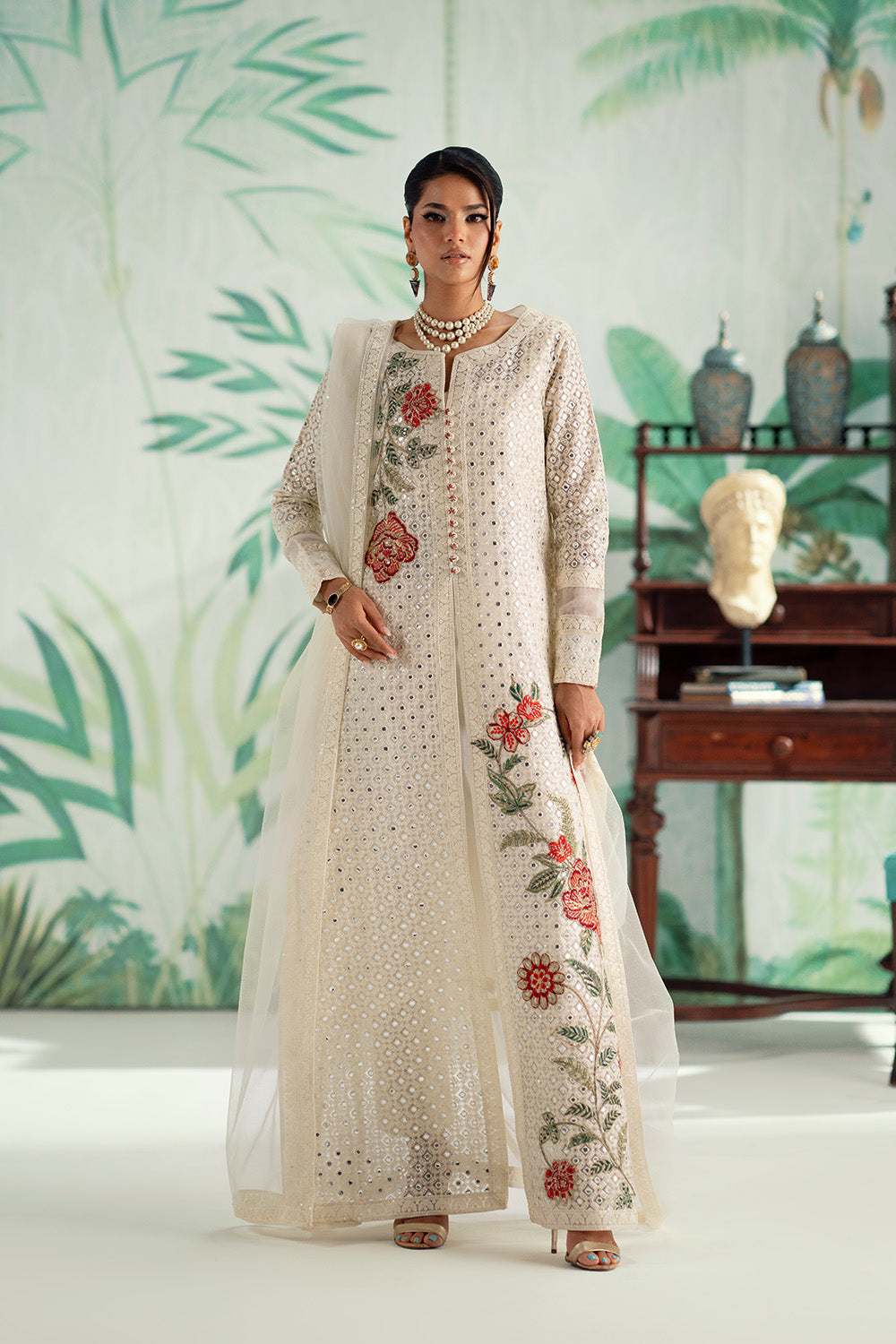 white christmas dresses Elegant White Shalwar Kameez – Printed Lawn Dress Design main image 1