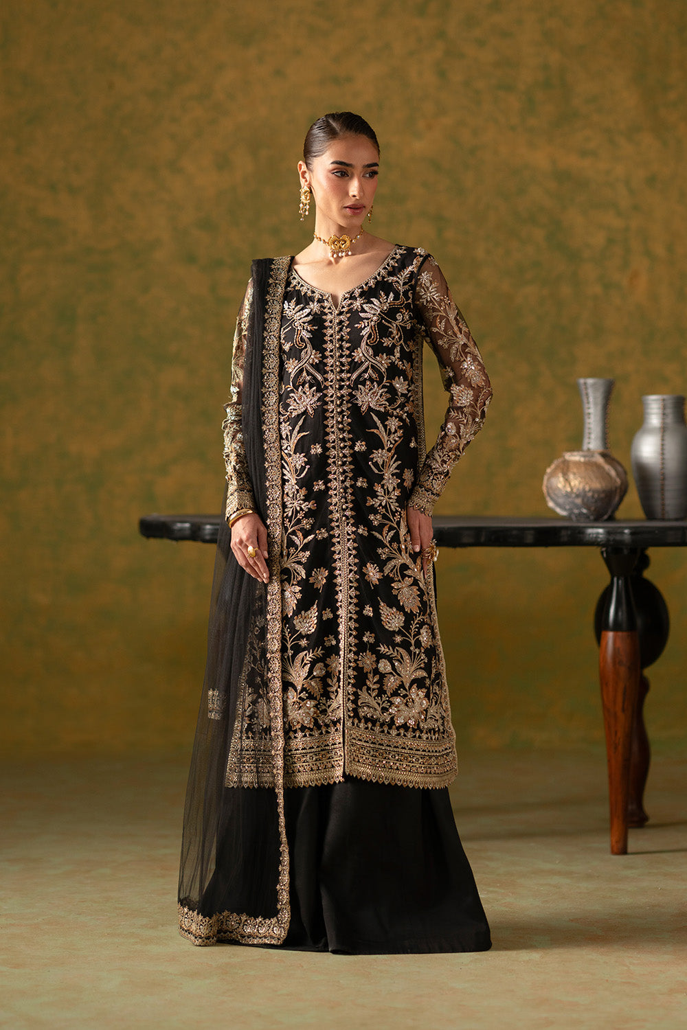 Pakistani Fancy Dresses Black 3 Piece Embroidered Pret