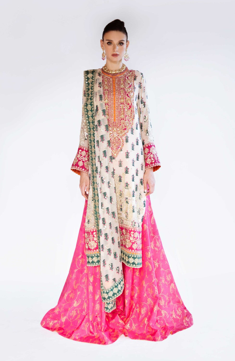 3 Piece Embroidered Chiffon Bibi - FS40017