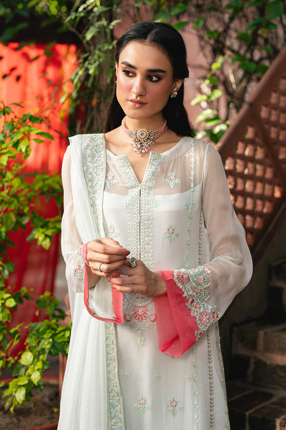 white christmas dresses Readymade 3-Piece Silk Maxi with Embroidered Chiffon Gown – Best Price  Online in Pakistan main image 1