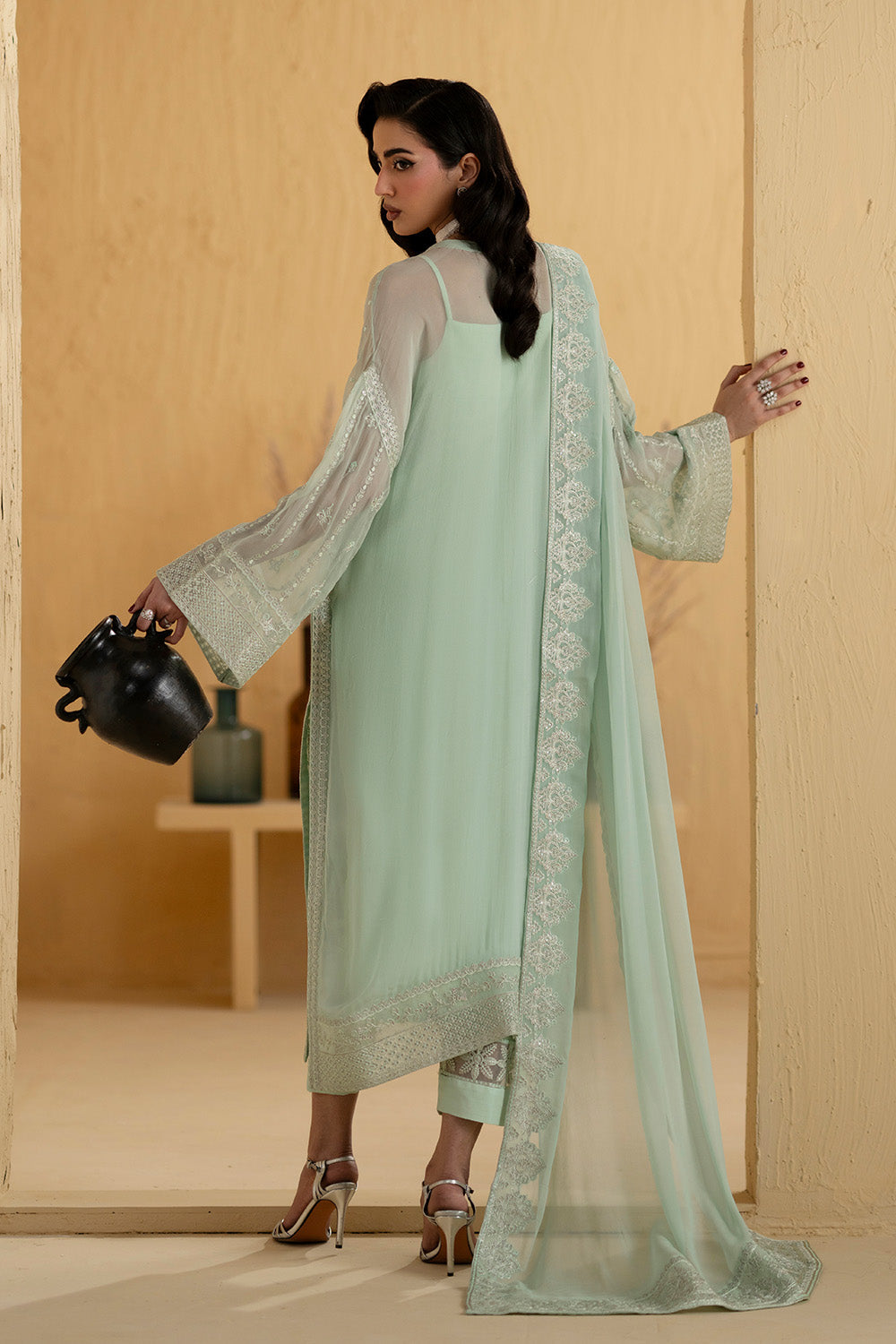 Chiffon Embroidered Dresses in Pakistan – Aqua Green Suit 3 Piece Suit