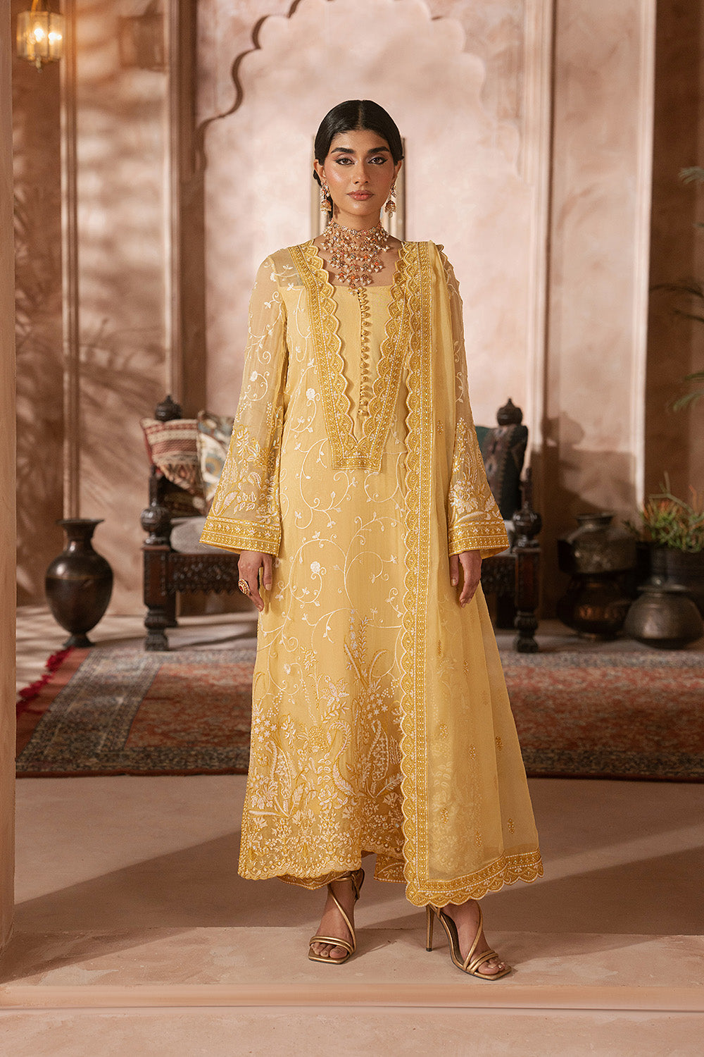 Lime Yellow Pakistani Chiffon Dresses Embroidered 3PC Suit | Maryum N Maria Lime Yellow Pakistani Chiffon Dresses Embroidered 3PC Suit | Maryum N Maria