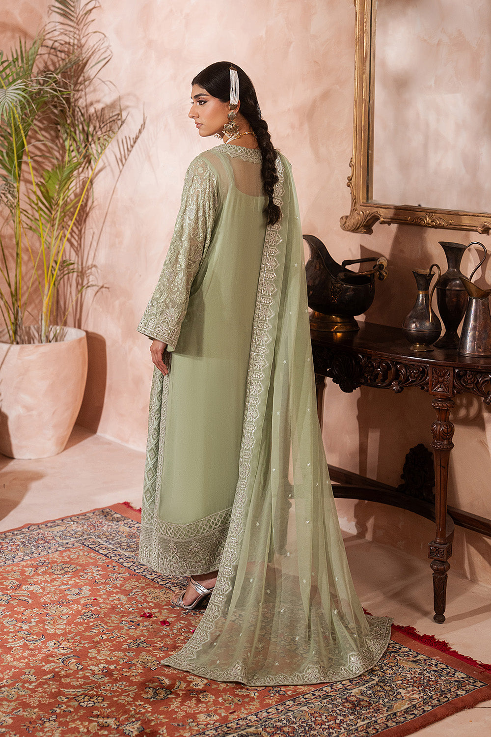 Pista Green Chiffon Fancy Embroidery Dress  3 Piece Suit | Maryum N Maria
