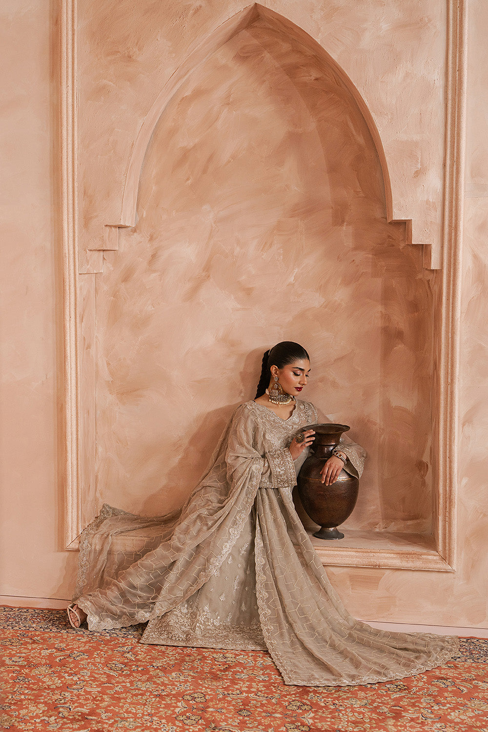 Sand Grey Chiffon Dress  Embroidered Unstitched Ladies Suit | Maryum N  Maria