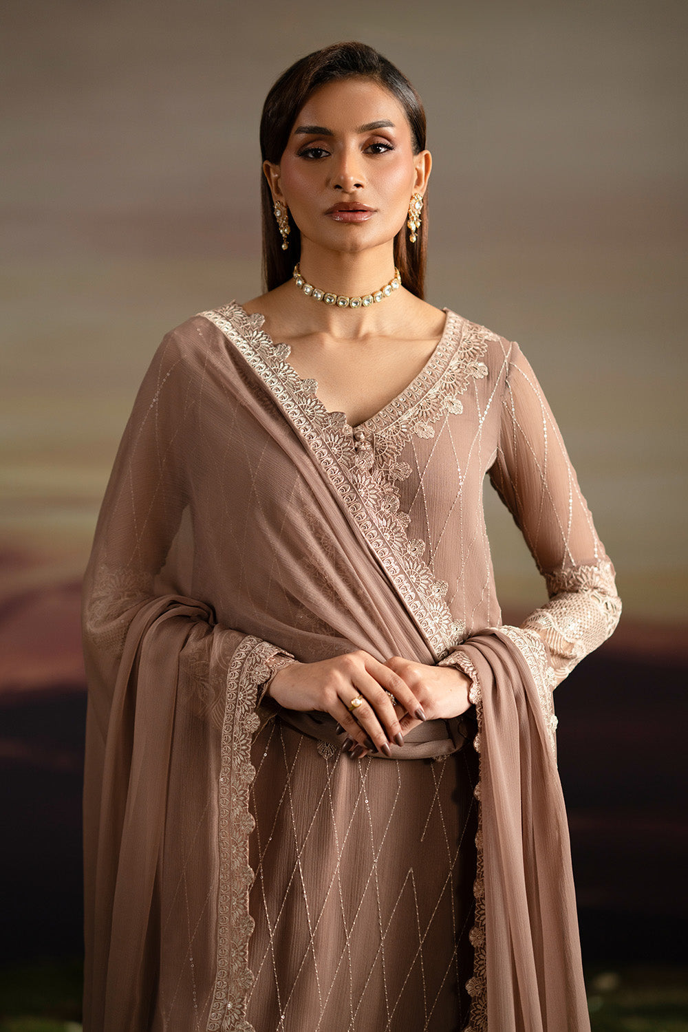 unstitched formal dresses Hand Embroidered IZNIK Green Net Formal Dress: Stitched Suit with Silk Trouser