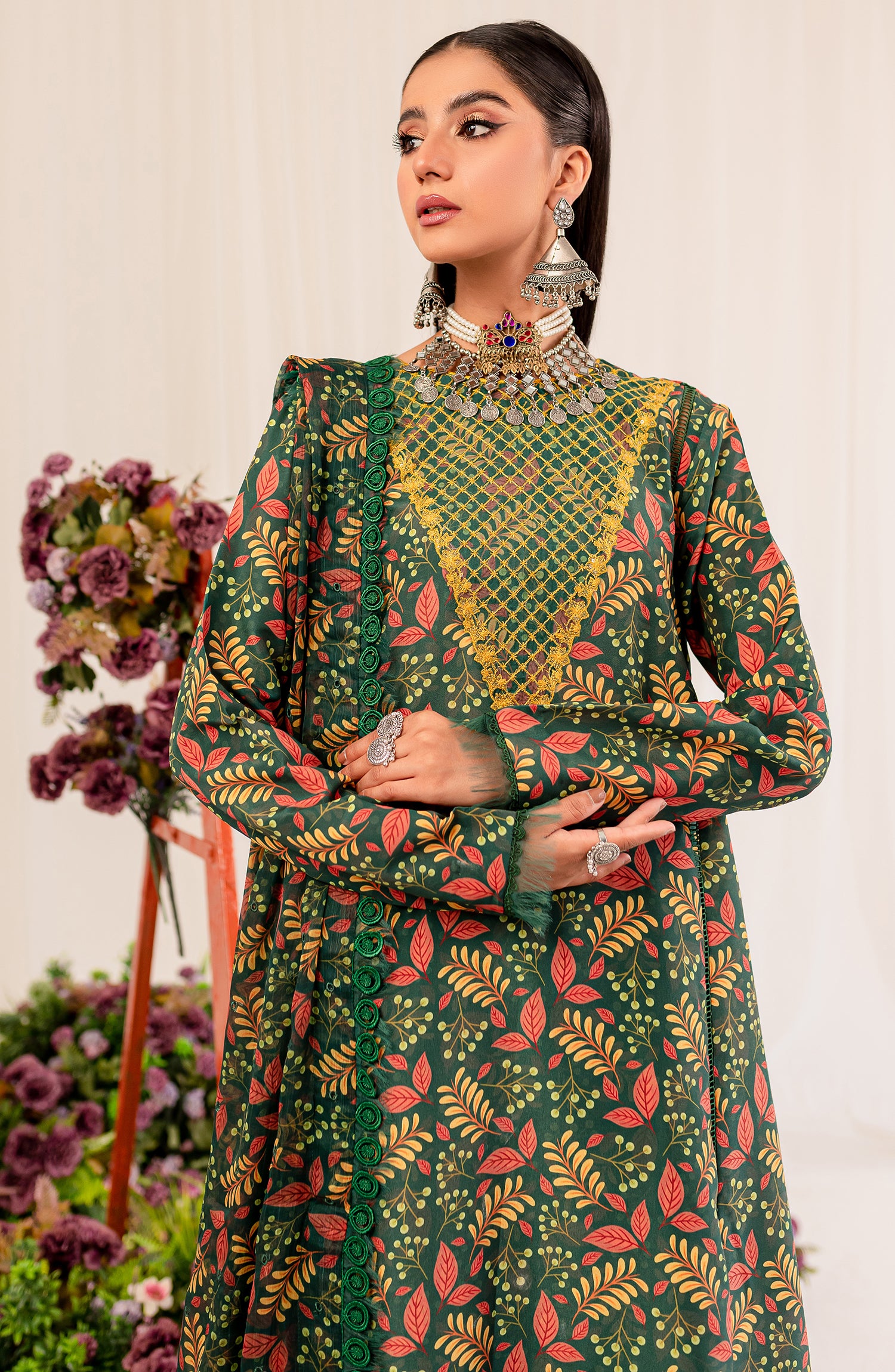 Printed Embroidered Lawn - Amber (MLFD-162)
