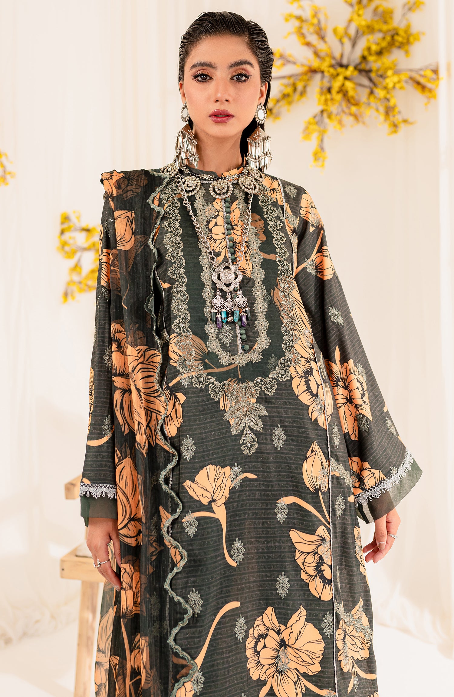 Printed Embroidered Lawn - Jet (MLFD-168)