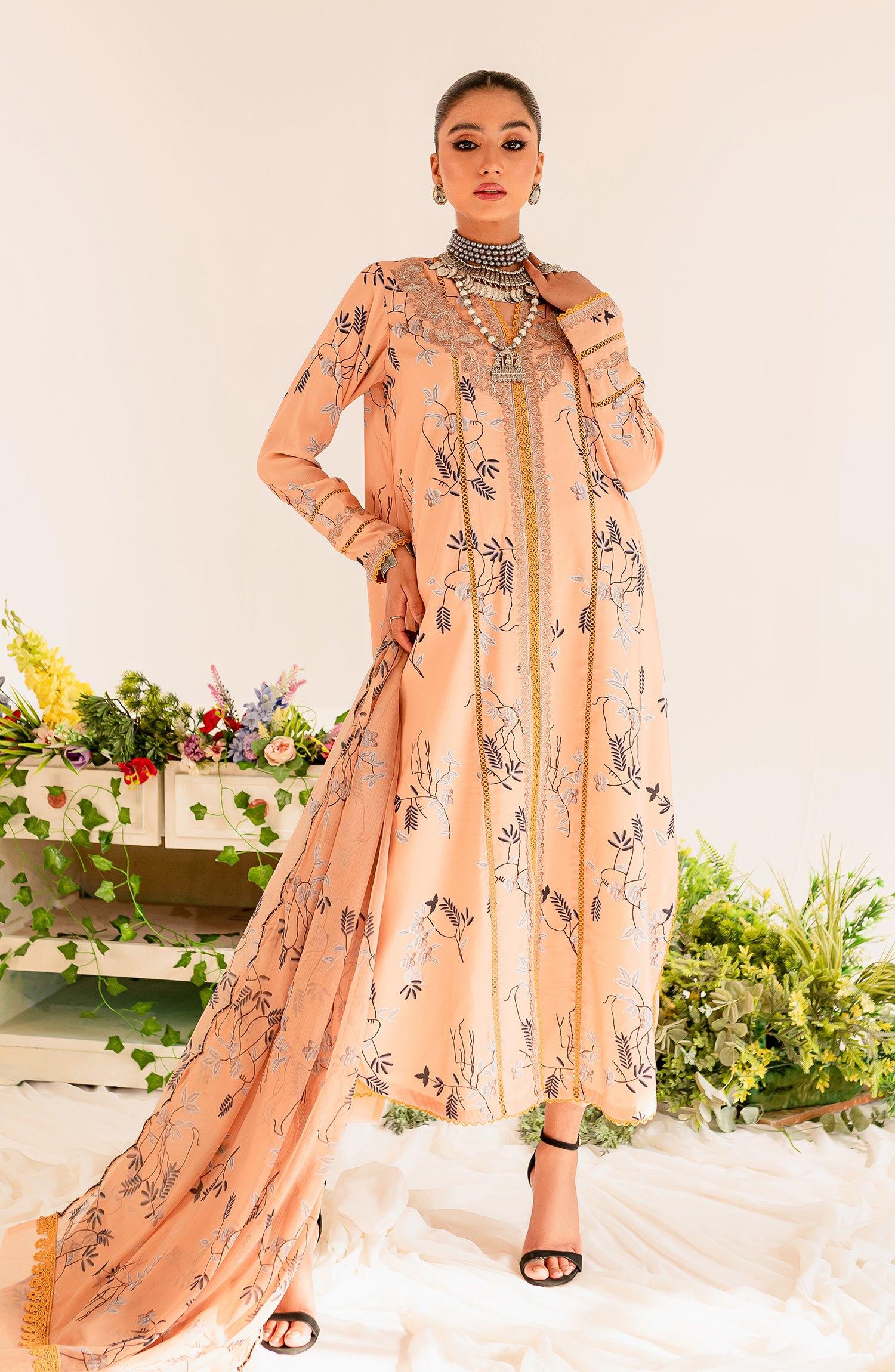 Printed Embroidered Lawn - Agate (MLFD-165)