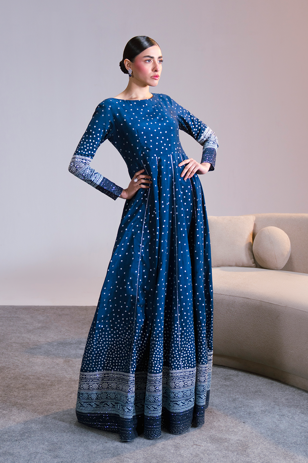 Summer Dresses for Ladies in Pakistan | Navy Blue 2 Piece Pret