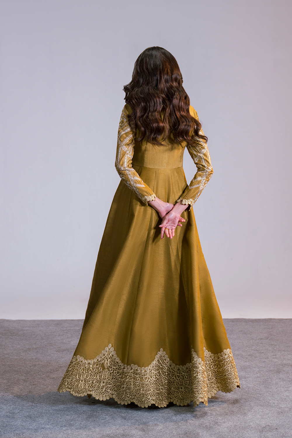 Luxury Silk Dresses | Golden Brown Silk Pret Outfit