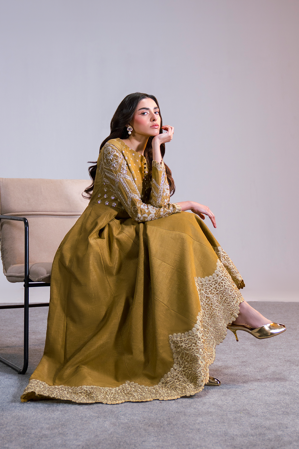 Luxury Silk Dresses | Golden Brown Silk Pret Outfit