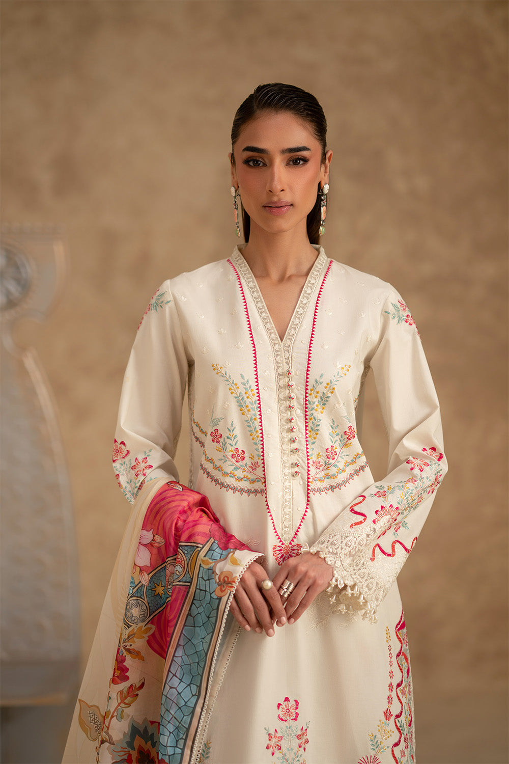 Pakistani Dresses Ready to WearCream White 3 Pcs Pret