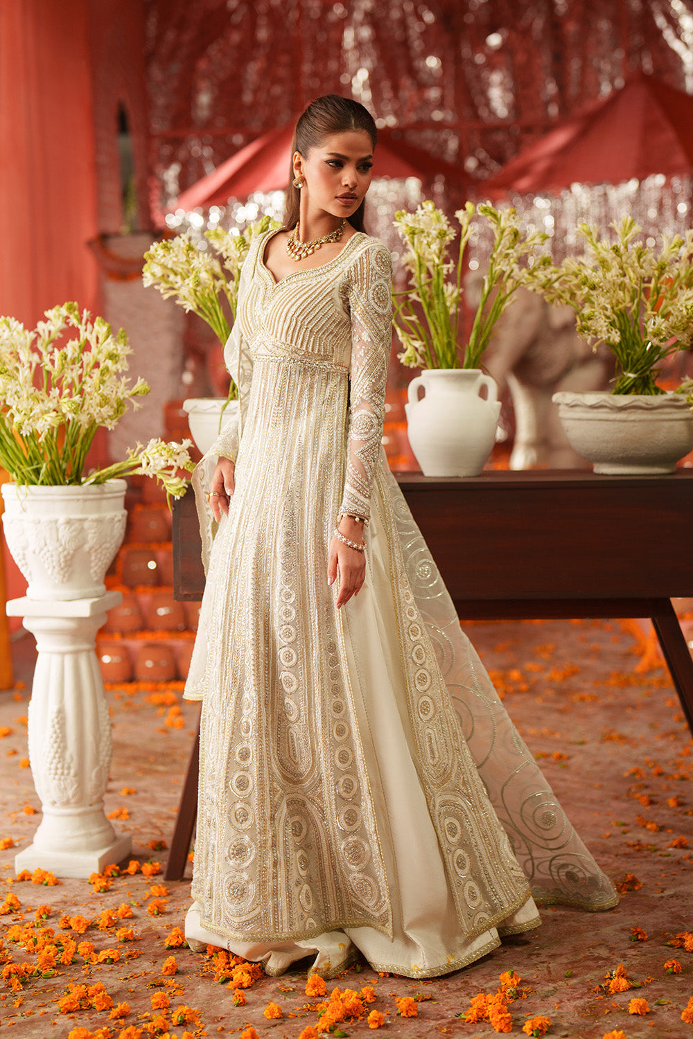 Ivory White Pakistani Bridal Dress for Walima  Maryum N Maria