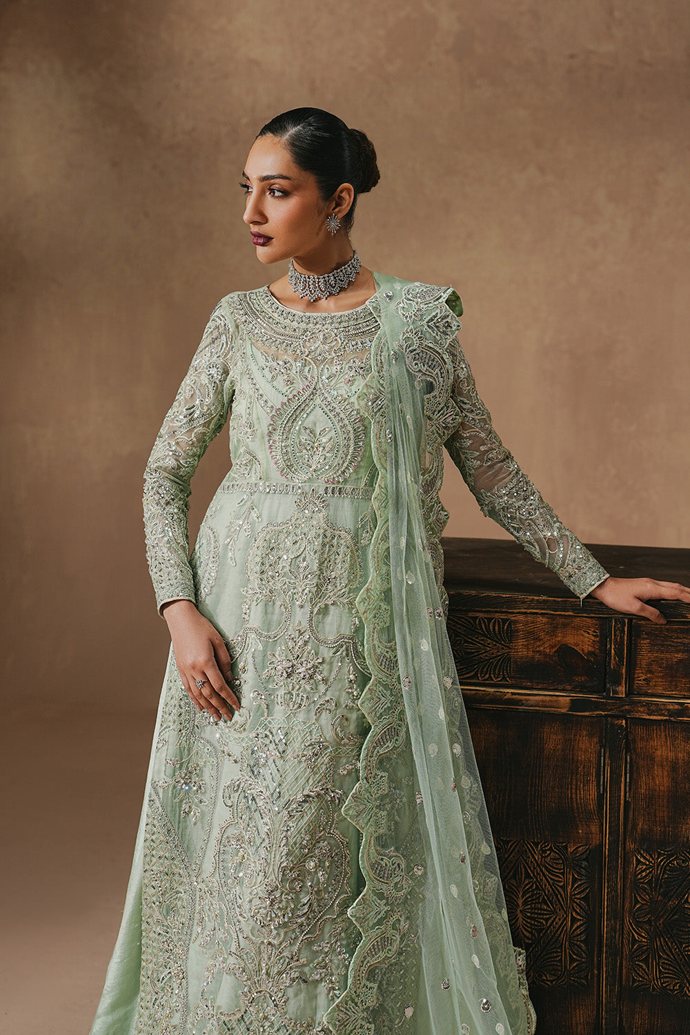 green emerald velvet dress Formal Wear Crystal - Pakistani Wedding Dresses main image 0