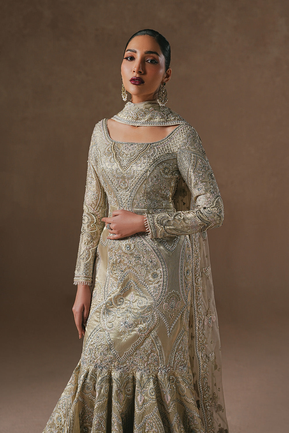 slim fit dress slacks Dull Gold Walima Bridal Dress