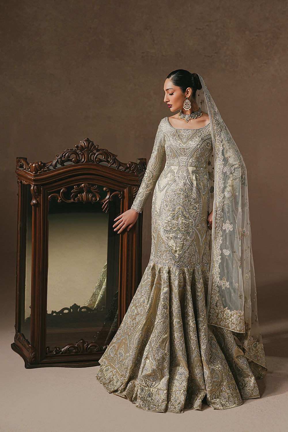 Dull Gold Walima Bridal Dress | Maryum & Maria  Maryum N Maria