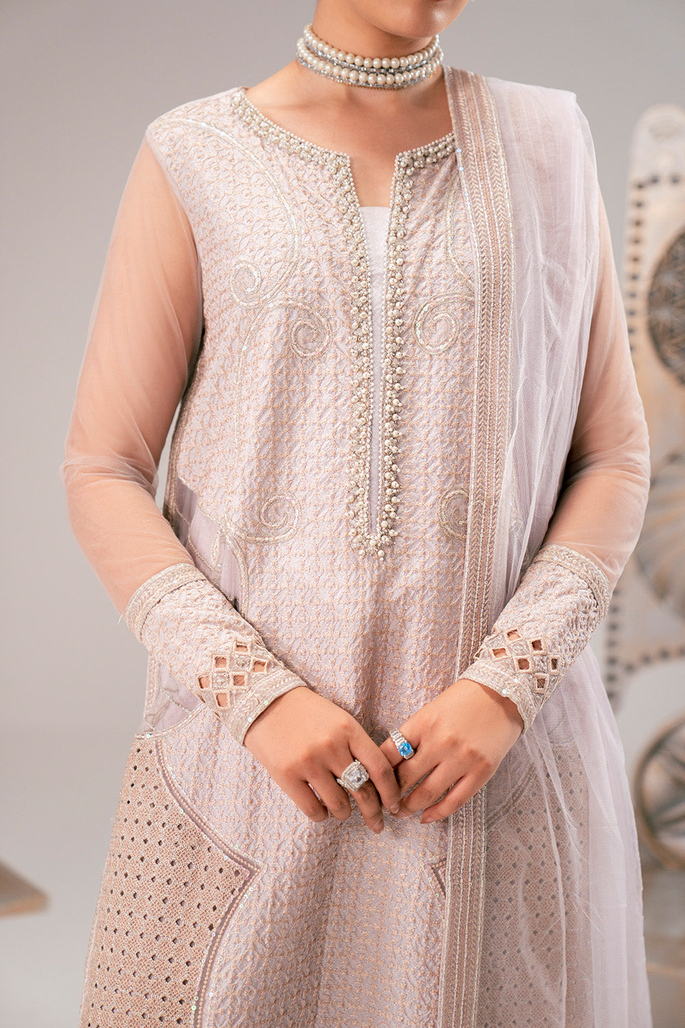 Fancy Dresses Pakistani Pink 3 Piece Organza Pret