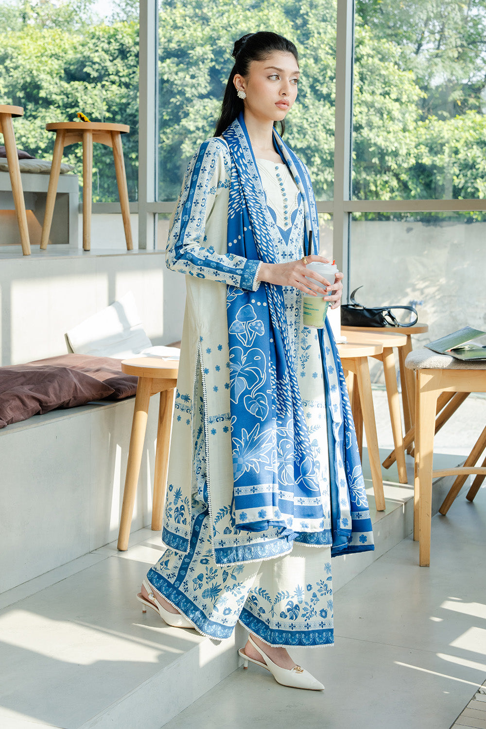 white christmas dresses Blue Snow Ready to Wear Khaddar Dress – 3-Piece Pret – Maryum N Maria