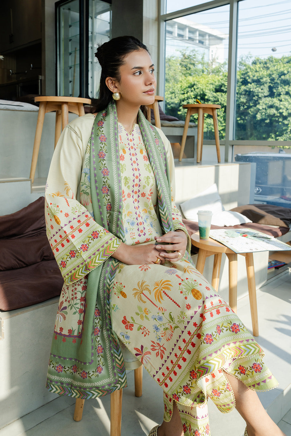 Cream 3-Piece Pret – Khaddar Fabric for Winter Style M